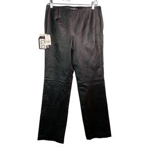 NWT vintage Clio black satin lined straight leg leather pants flat front women 6